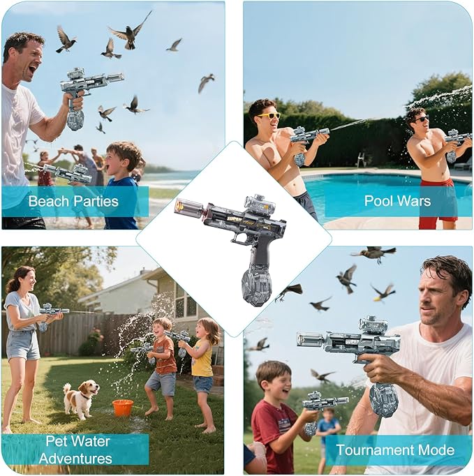 Electric Water Gun for Adults Kids, Automatic Squirt Watergun Pistol with Led Lights, Summer Outdoor Pool Beach Party Toys, Black