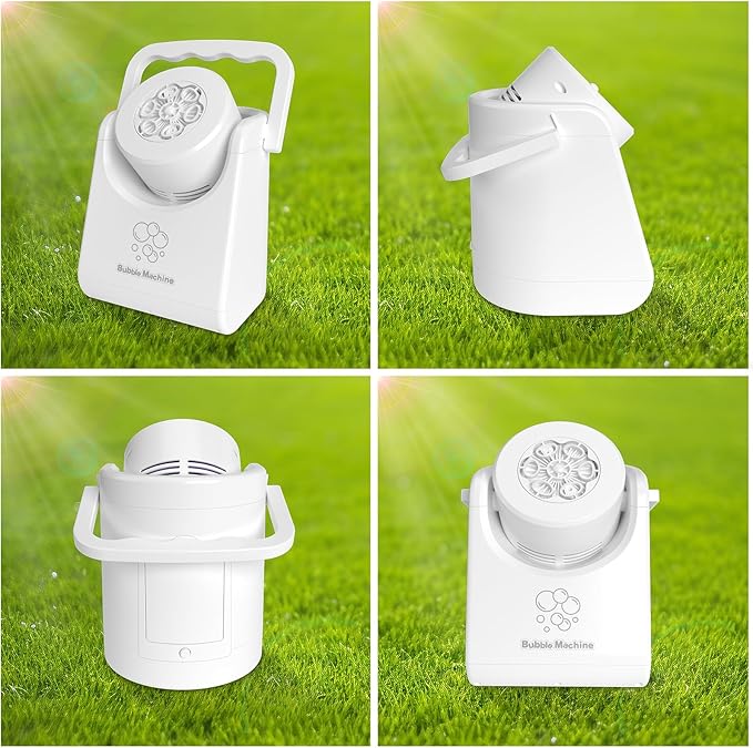 Bubble Machine for Kids Toddlers,Automatic Bubble Blower,Portable Adjustable Angle Bubble Maker,Bubbles Toy for 3 4 5 6 7 Year Old Boy Girl,Outdoor Party Birthday Easter Baskets Stuffers Gifts White