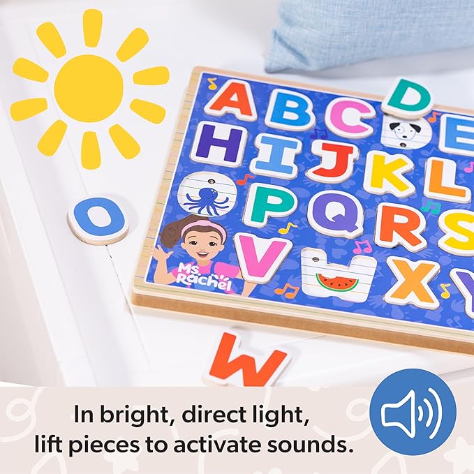 Melissa & Doug® Ms. Rachel™ Wooden Phonics Alphabet Sound Puzzle with Light-Activated Sound Effects, 24-Piece Toddler Toys for Boys and Girls Ages 2+ Years