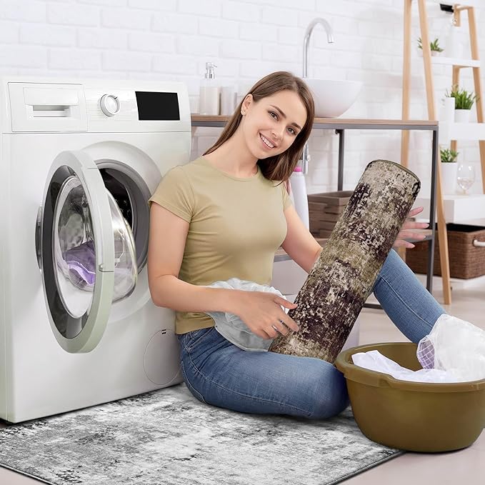 Entrance Rugs Indoor 2x3 Brown Entry Rug Washable Abstract Coffee Small Area Rug Non-Slip Low Pile Throw Rugs for Entryway, Kitchen Floor, Front Door Indoor Door Mat, Bathroom, Bedroom Bedside