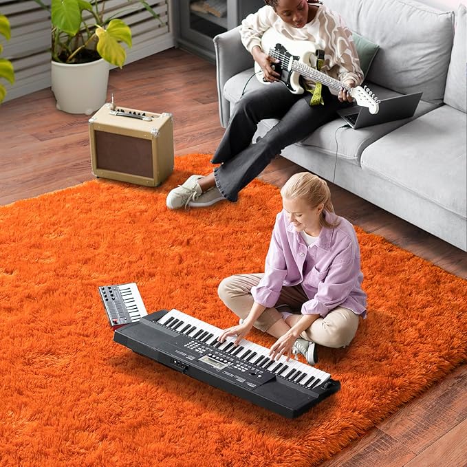 Super Fluffy Rug for Bedroom, 4x6 Feet, Modern Shag Orange Area Rugs, Soft and Cozy Plush Carpet for Kids,Girls Boys and Teens Decorations for Living Room Dorm Nursery Classroom, Orange
