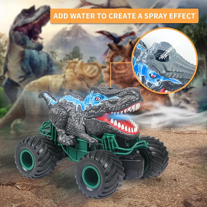 Dinosaur Remote Control Car, 2.4GHz RC Mega Monster Truck Toys for Toddlers, Dinosaur Toys with Light Sound Spray, Christmas and Birthday Gifts for 2 3 4 5 6 7 8-12 Kids Boys,All Terrain RC Cars