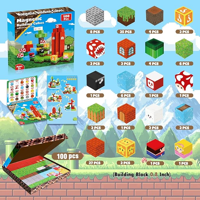 Magnetic Blocks-100PCS Magnetic Toy World Set Magnetic Building Blocks, STEM Montessori Sensory Toys for Toddlers Kids Boys Girls Ages 3 4 5 6 7 8 9 10 Christmas Birthday Gifts