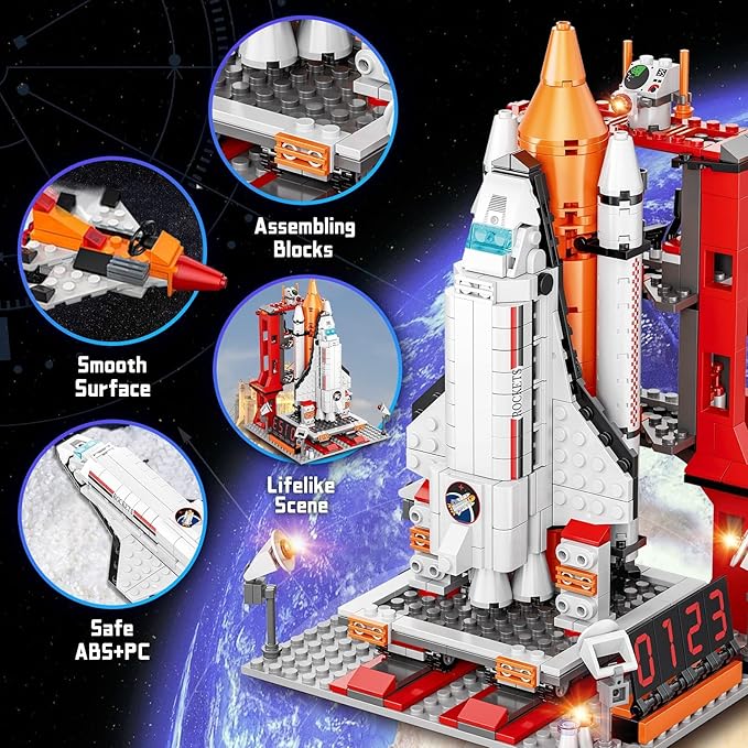 Space Exploration Shuttle Toys, 12-in-1 STEM Aerospace Building Kit Toy, Rocket Building Kit Toy with Launcher, Astronauts, Airplane Rocket, Gift for 6 7 8 9 10 11 12+ Years Old, 855 Pcs
