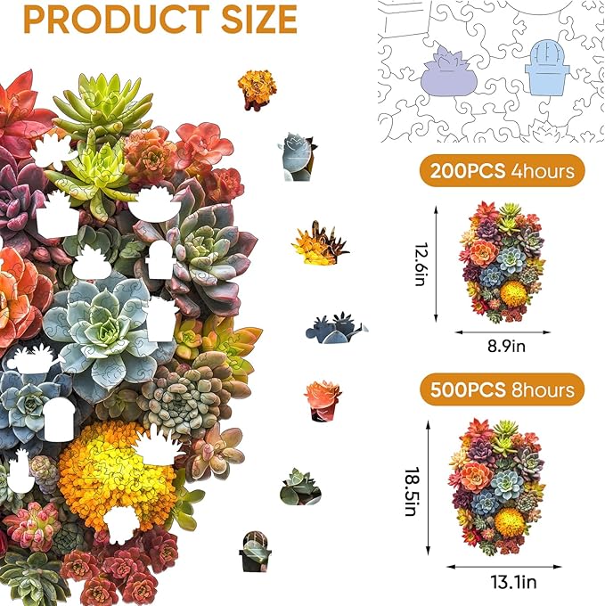 delobi Succulent Waterfall Wooden Puzzles, 500 Pieces Jigsaw Puzzles 18.5'' x13.1'', Unique Design Liberty Wooden Puzzles for Adults and Kids, Family Game Gift Royal Size