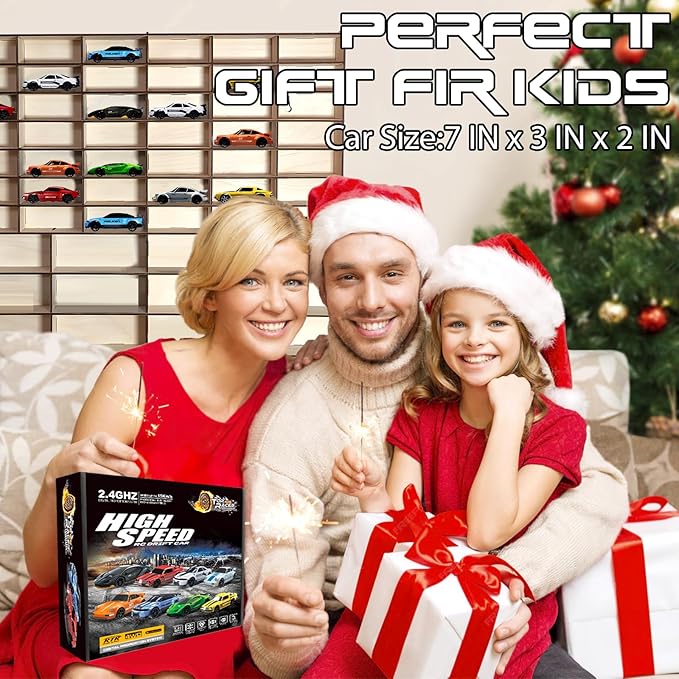 Remote Control Car, 1/24 Scale RC Drift Car, 4WD 15KM/H High Speed RC Cars, Racing Sport Toy Car with LED Lights, Racing Tire, Birthday for Kids Boys Girls, Rechargeable Battery