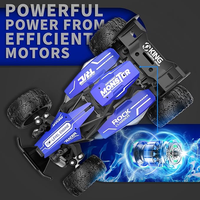 Carox 1:16 Scale RC Car for Kids, 2.4GHz High-Speed Electric Monster Truck, 20km/h, Dual 1000mAh Rechargeable Batteries, All-Terrain Tires, Shock Absorbing Suspension, Ideal Gift for Boys Aged 6-12