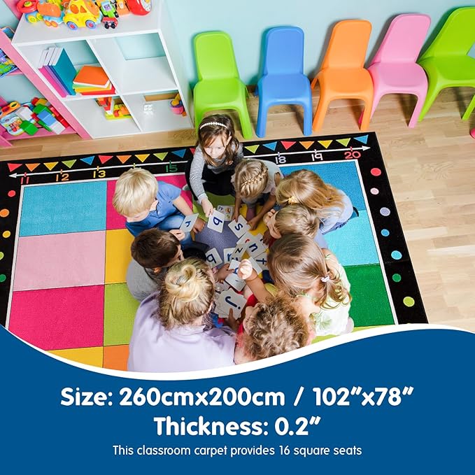 Booooom Jackson Classroom Carpet, Children's Classroom Rug 8'5"x6'5”Kid Rug with Non-Slip Backing,Children's Classroom Educational Seating Carpet Elementary