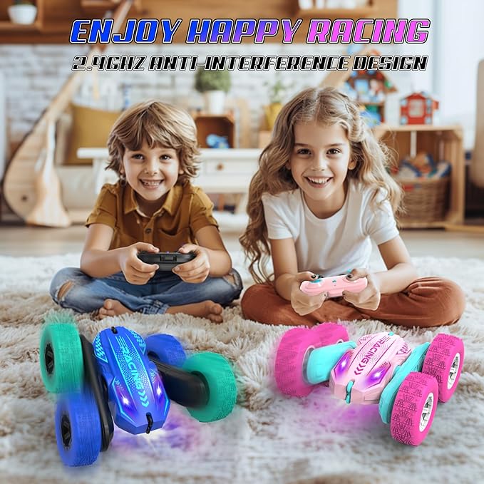 Remote Control Car for Boys 4-7, RC Car for Kids, 360° Stunt Rotating Double-Sided Race Remote Cars with Headlights, Fun Toys Christmas Birthday Gifts for 4-7 8-12 Years Old Boys Girls