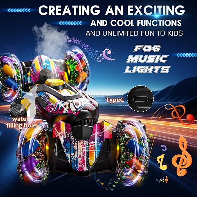 RC Car Gesture Sensing Remote Control Stunt Car with Light and Music, 4WD,Drifting,360° Rotation,for Kids 6-12 Years(Graffiti)
