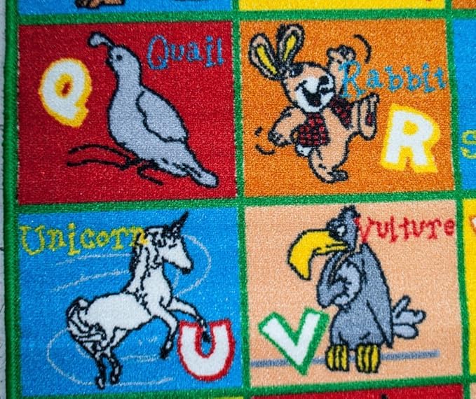 Kids Rug ABC Animals Area Rug 3' x 5' (3'3" X 4'9") (39" x 56") (99cm x 142cm) Non Slip Gel Backing