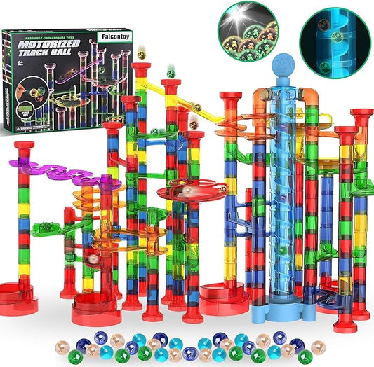 Glow in The Dark Marble Run 325Pcs Set with Motorized Elevator, Marble Maze STEM Toy with 113 Marbles, Construction Building Blocks for Kids Ages 3+, Best Easter & Birthday Gifts for Boys Girls