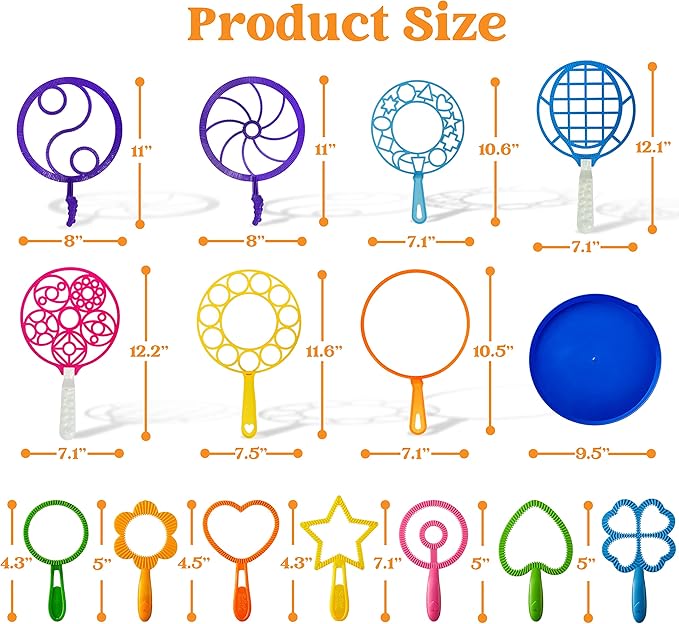 JOYIN Big Bubble Wands Set Bulk for Kids Summer Outdoor Activity Party Favors, 18 Pcs Giant Bubble Maker with Tray, 12" Large, 6 Pcs Solution Suitable for All Age People