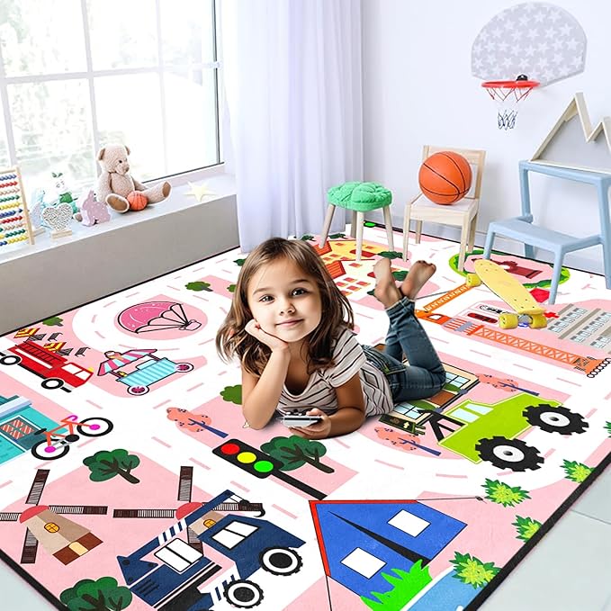Kids Carpet City Play Mat - Cars Rugs for Boys Room Road Rug for Kids Car Track Rug for Bedroom Car Mat for Kids Toy Cars, 5x7 Feet