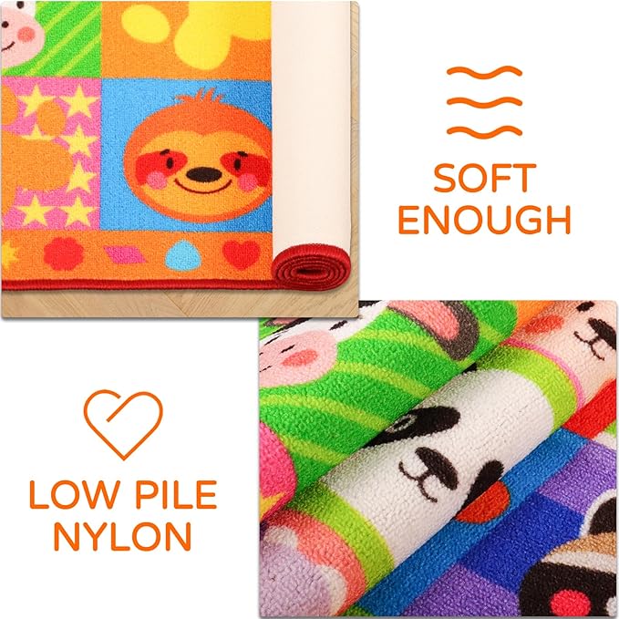 Cute Animal Classroom Rug, 110.2"X78.7" Non-Slip Educational Kids Carpet for Playroom, Washable Preschool Rug for Elementary, Nursery