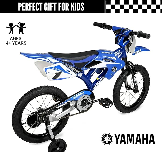 Yamaha 16 Inch Motocross Style Bike for Kids | Coaster Brake, Detachable Training Wheels | Safe Pedal Powered Bicycle for Toddlers Ages 4-8 | Great for Boys & Girls