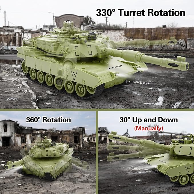 1/28 RC Battle Tank Set Remote Control M1A2 American&WW2 German Tiger Tank, 2.4G 9 Channels Radio Control Army Vehicles That Infrared Shoot, w/Sounds,Lights,Life Indicators, Model Toy Car for Kids