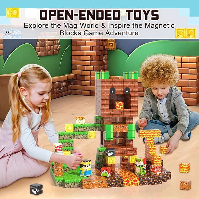 Soyee Magnetic Blocks - Build Mine Magnet World Kids Games Magnet Building Toys Kingdom & Lava World Adventure 1'' Magnetic Cubes STEM Toys Christmas Birthday Gifts for 3+ Years Old Boys Girls