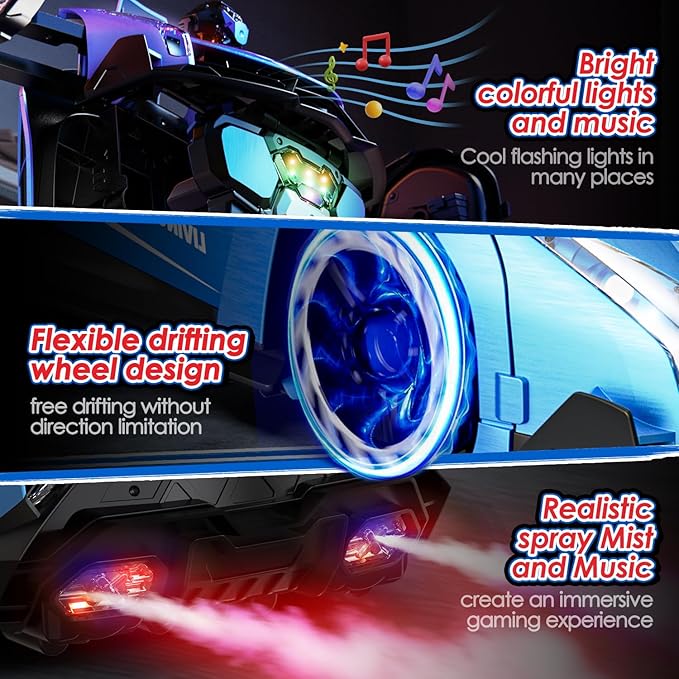 Holyton Transform Remote Control Car, Transform Robot RC Cars,1:10 Scale,Toy Car with STEM Programming,One-Button Robot, LED Lights,Sound Effects, Ideal Gift for 5 6 7 8 9 10 11 12 Years Old Boy