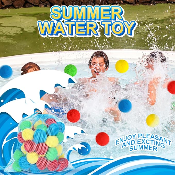 DIYASY 96 Pcs Reusable Water Balls, Sponge Soaker Balls Water Balloons for kids Outdoor Games Toys Summer Backyard Outside Pool Party Fun Adults Boys Girls