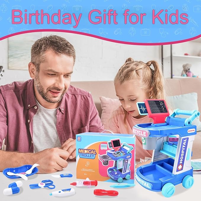 Doctor Kit for Toddlers 1-3-5 Doctors Costume for Kids Dentist Play Set Medical Set Dr Play Set Kids DR Kit Kid Dr Cart Kit Pretend Play Toys for 3 4 5 Years Old Girls