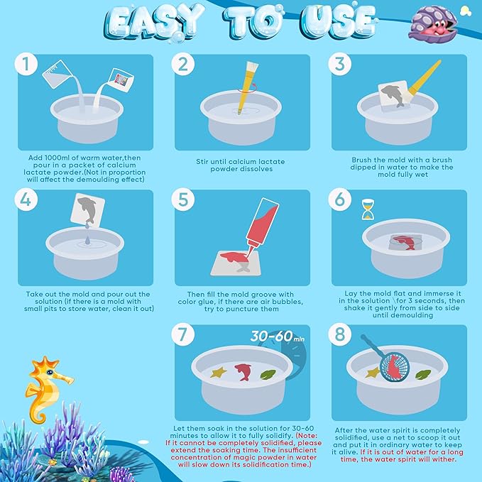 Magic Water Elf Toy Kit for Kids - Aqua Fairy Water Gel Kit - 12 Colors*100ml Squishy Maker Set - 12 Shape Molds - Arts & Crafts Water Elf Creation kit - Children's DIY Marine Life (12 Colors)