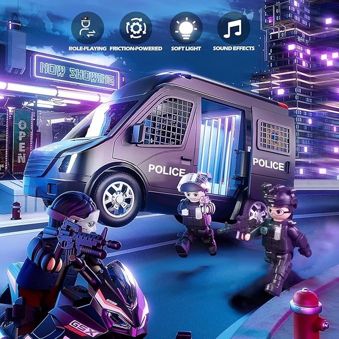 Doloowee Police Car Toy Truck for Kids 3-8, Large Toy Cars with Lights & Sounds, Emergency Vehicle Toddler Toys, Law Enforcement Role Playset, Play & Learn Toddler Toys Ages 3 4 5 6 7 8 9 10 11 12