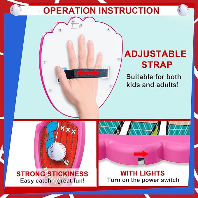 Toss and Catch Ball Game Set,Light-Up Kids Baseball Glove Sticky Mitt, Velcro Ball and Catch Games for Kids Ages 3-12, Football & Baseball Camping/Yard/Outdoor Sports Toy,Outdoor Game for Kids