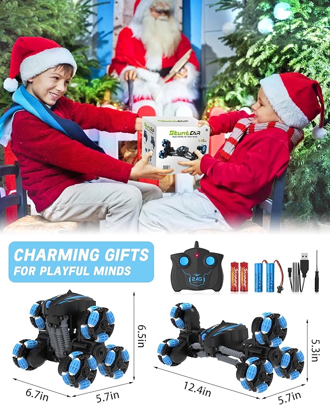 Remote Control Car, RC Transform Stunt Car 360° Flips Rotating, Drift, 90° Upright Driving RC Stunt Truck with Headlight All Terrain Toys for Ages 5-12 Kids Gifts