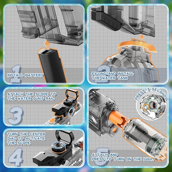 Electric Water Gun for Adults and Kids, Light Up Automatic Squirt Gun Watergun, 800CC Large Capacity, 26-33 FT Long Range, Summer Outdoor Beach Pool Party Toy Gift