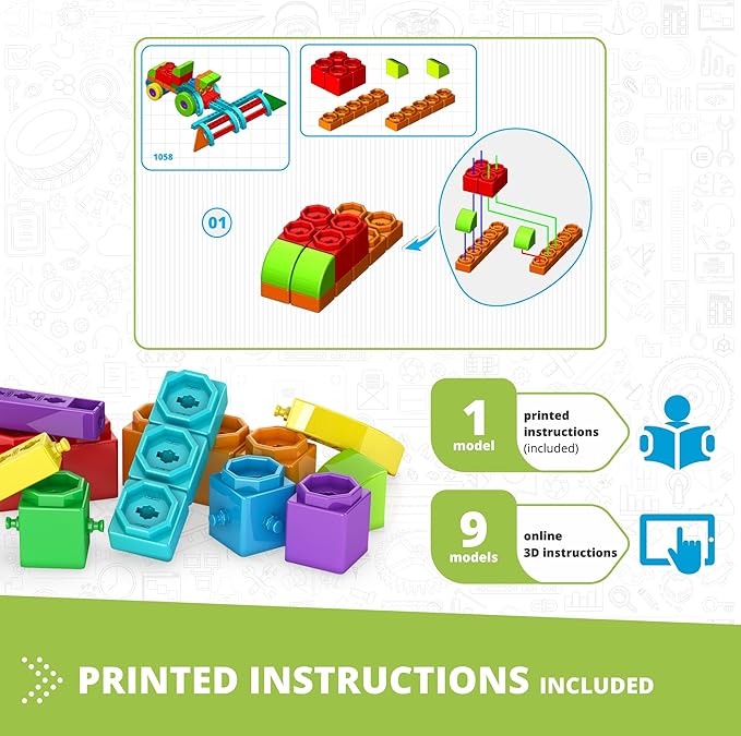 Engino: Qboidz Farm Tractor - 10 Model Brick Building Set, Toy Construction, Coloring-Math Activities, Stack-Click Assembly, STEM Play-Learn, Kids 4+