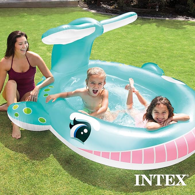Intex Inflatable Whale Spray Kiddie Pool for Kids 2+, 79" x 77" x 36", 57440EP - Small Blow-Up Splash Pool & Sprinkler, Backyard Toddler Play Center