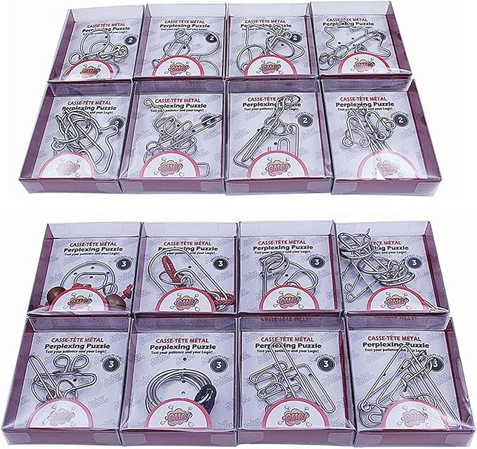 VolksRose 24pcs Brain Teaser Metal Wire Puzzles, Classical Mini Metal Puzzles Set, Mind Smart Game IQ Challenge Puzzle Games, Educational IQ Test Toy Lock Puzzle Gift for Adults Kids Teenagers