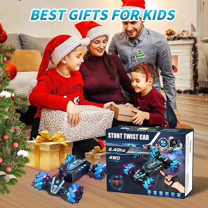 Axirata Remote Control Car Hand Controlled Gesture RC Stunt Car with Spray & Lights & Music for Kids 6-13 Year Old, 4WD 2.4GHz Off-Road 360° Rotation Toy Car Gift for Boys Girls