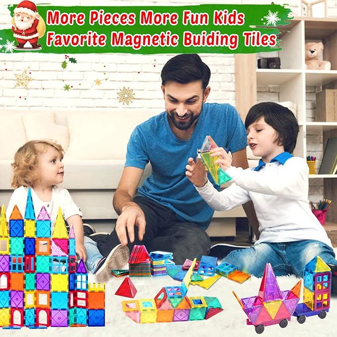 100PCS Magnetic Tiles Blocks for Kids Ages 3-5 4-8,STEM Learning Educational Preschool Magnet Building Toys for Toddlers,Christmas Birthday Gifts Toys for 3 4 5 6 7 8+ Year Old Boys Girls