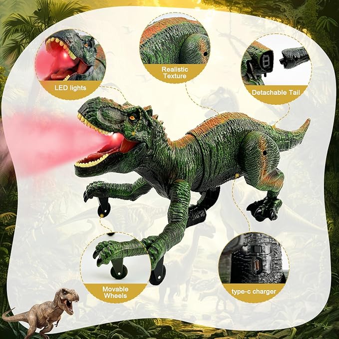 Remote Control Dinosaur for Boys 4-7, Robot Dinosaur Toys for Kids 5-7, rc Dinosaur with Realistic Legs & Spray Stream,Remote Dinosaur Toys for Kids3 4 5 6 7 Year Old boy Birthday Gift (Green)