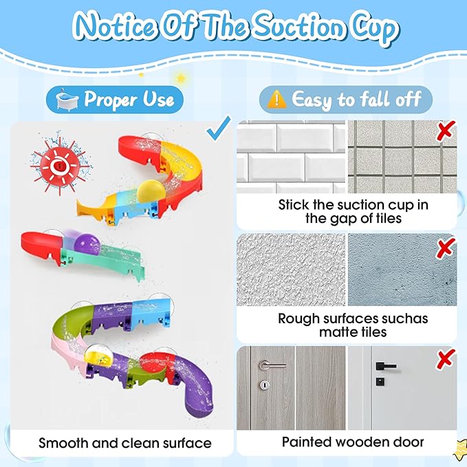 Toddler Bath Toys, Bathtub Toys Ball Slide Track, DIY Shower Toys with Suction Cups, Christmas Birthday Bath Fun Time Gifts Toys for Girls and Boys Age 2 3 4 5 6