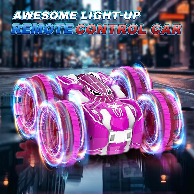 Waterproof Remote Control Car，4WD Amphibious 2.4 GHz RC Car Remote Control Boat，360°Rotation RC Stunt with LED Lights，Boys Girls Gifts All Terrain Water Beach Pool Toy Pink