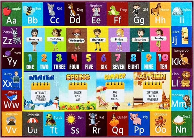 Educational Kids Rug – 78"x60" Foldable ABC Play Mat for Floor, Soft Non-Slip Baby Mat for Playroom, Nursery, Classroom