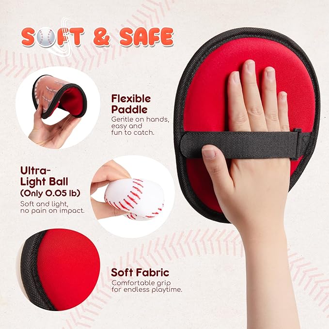 Toss and Catch Ball Set - Soft & Safe Toddler Baseball Gloves for Beginners - Kids Games Toys Indoor Outdoor - Water-Resistant Great for Yard Beach Pool - Boys Girls Birthday Gift
