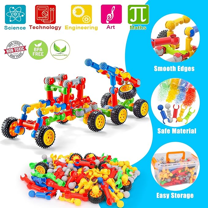 Kids STEM Building Toys for 3 4 5 6 7 8+ Year Old Boy Girl Birthday Gift, 125 Pcs Preschool Classroom Educational Building Blocks Stem Kits Activities Ages 3-5 4-8 5-7 6-8 Engineering Creative Games