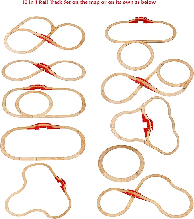 Wooden Train Set with Town Map-Shinington Railway Track Construction Building Toys for 3 Years Old Kids Boys Girls-Vehicles Transport Wooden Toys Gift for Toddlers 3 4 5 Years Old