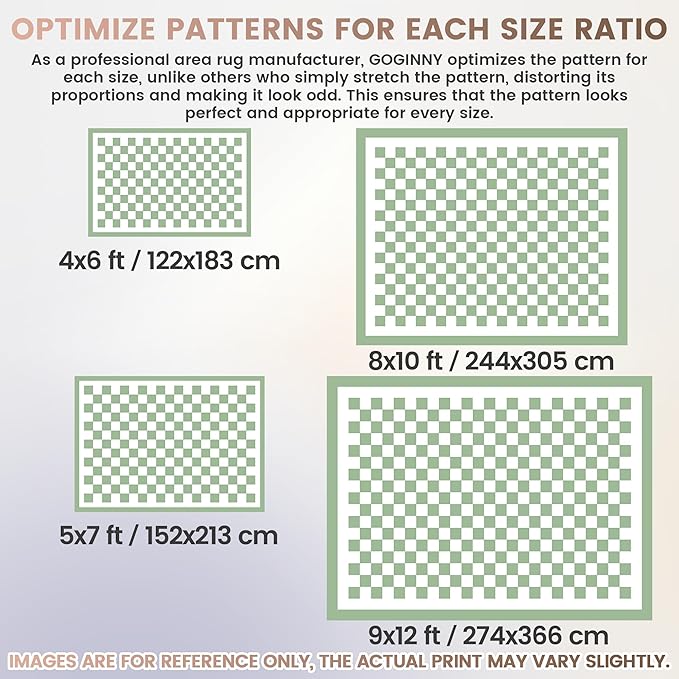 Washable 8x10 Checkered Area Rug for Living Room, Sage Green Checkerboard Modern Boho Large Rugs, Ultra Thin Low Pile Lightweight Indoor Carpet with Non-Slip Backing for Bedroom Kids Nursery Playroom