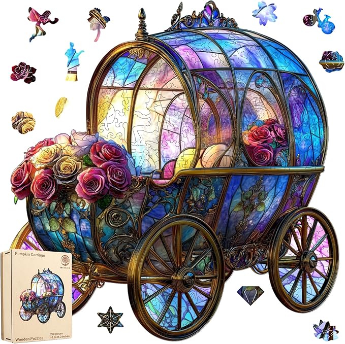 Jigsaw Puzzles 500 Pieces, Pumpkin Carriage Wooden Puzzles, 5MM Thick Unique Shaped Flower Brain Teaser Puzzles Birthday Gifts for Kids Family Game 16.5 * 16.9inch