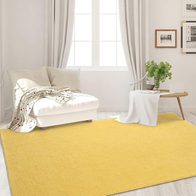 FlyDOIT Area Rugs for Bedroom Living Room, 4x6 Yellow Super Soft Comfy Thickened Memory-Foam Indoor Carpets, Modern Aesthetic Minimalist Carpet for Boys Girls Adults Apartment Nursery Home Décor