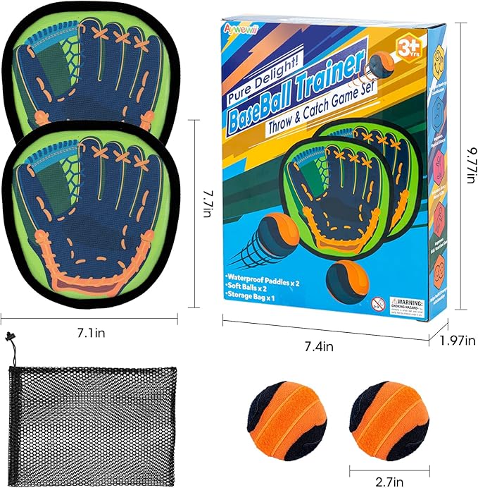 Aywewii Toss and Catch Ball Game Toddler Kids Beginner Baseball Training Glove Beach Pool Toys Outdoor Yard Games for 3 4 5 6 7 Year Old Boys Girls Toys Birthday Gifts Easter Basket Stuffers