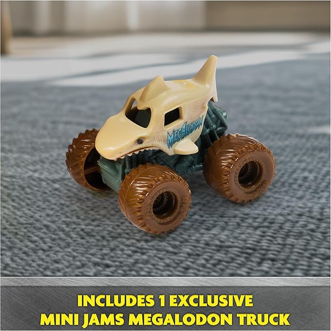 Monster Jam Mini Jam, Megalodon Mad Hog Chomper and Monster Truck, Fun Cleanup and Storage, Kids Toy Gifts for Boys and Girls Ages 3 and Up