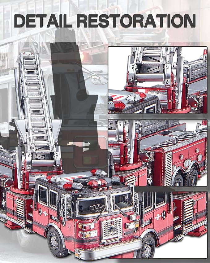 Piececool 3D Metal Puzzles for Adults, Ladder Truck Fire Engine Model Kits Building, Challenge to Assemble DIY Craft Kits, Best Birthday Christams Gifts - 354 Pcs