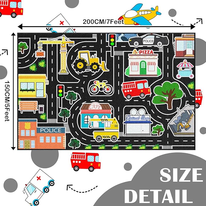 Kids Rug Play Mat - Large Car Track Rug Educational City Traffic Carpet Road Map Car Mat for Kids Toy Road Carpet for Bedroom Playroom Classroom 5x7 Feet
