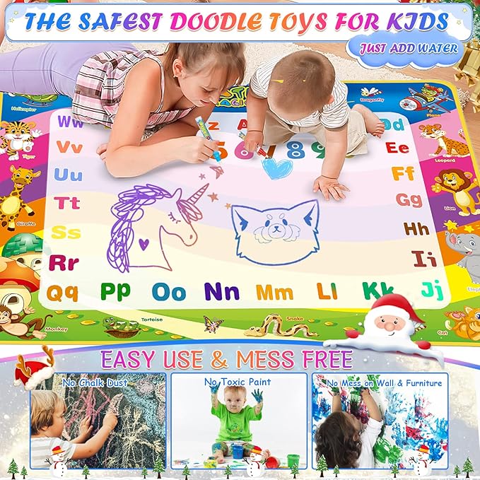 Water Doodle Mat Kids Toys, 40 X 30 Inch Large Water Painting Drawing Mat, Toddler Toys for Age 3 4 5 6 7 Year Old Girls Boys Birthday Gift, Mess Free Coloring Painting Learning Toys